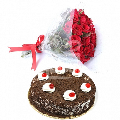 24 Red Roses with 4Lbs Cake - Islamabad Hotel