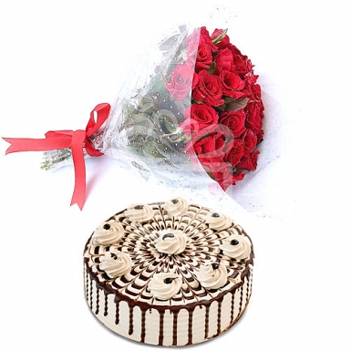 Flowers Bouquet with 4Lbs Cake - Hobnob Bakers