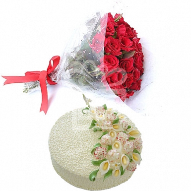 24 Red Rose with 2Lbs Cake - Armeen Designer