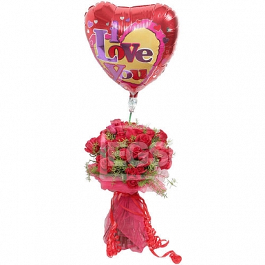 Roses with I Love You Balloon