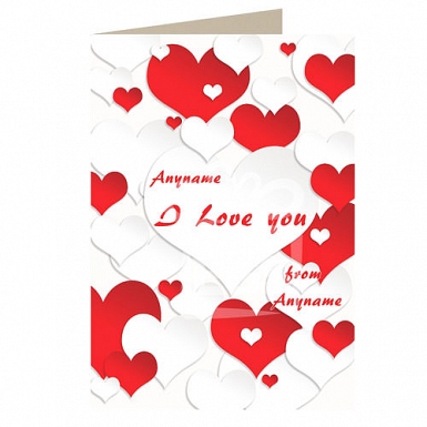 I Love You-Red and White Hearts -Personalised Card