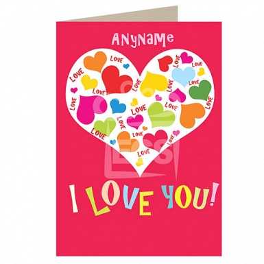 Love-Hearts in Heart-Personalised Card