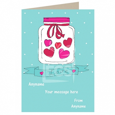 Love-Hearts in Jar-Personalised Card