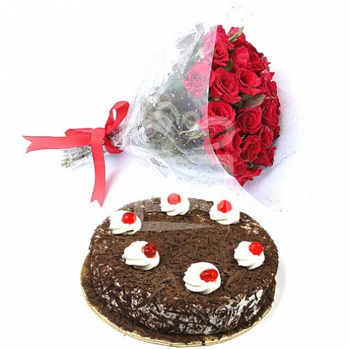 24 Red Roses with 2Lbs Cake - Islamabad Hotel