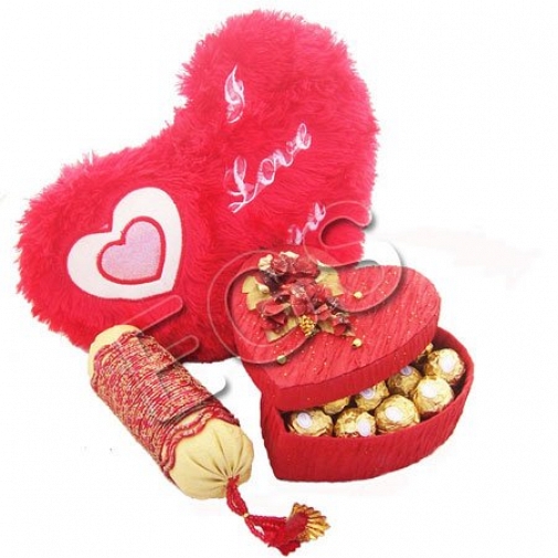 Heart Cushion with Ferrero Heart and Bangles delivery to Pakistan